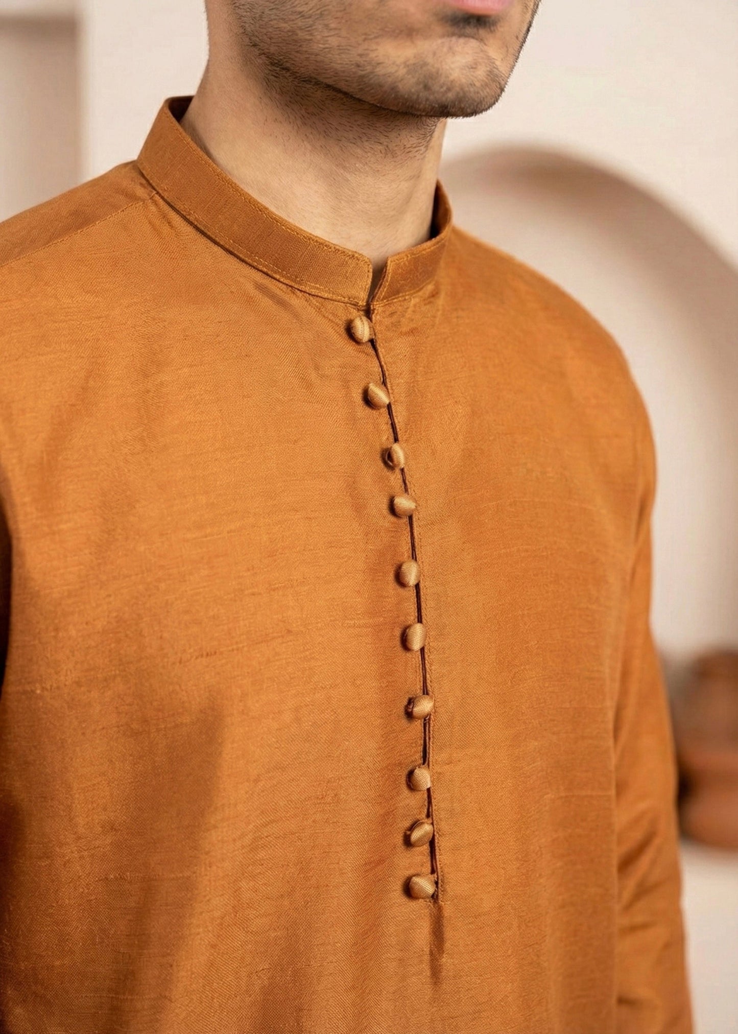 Rust Orange Raw Silk Slim Fit Kutra Trouser