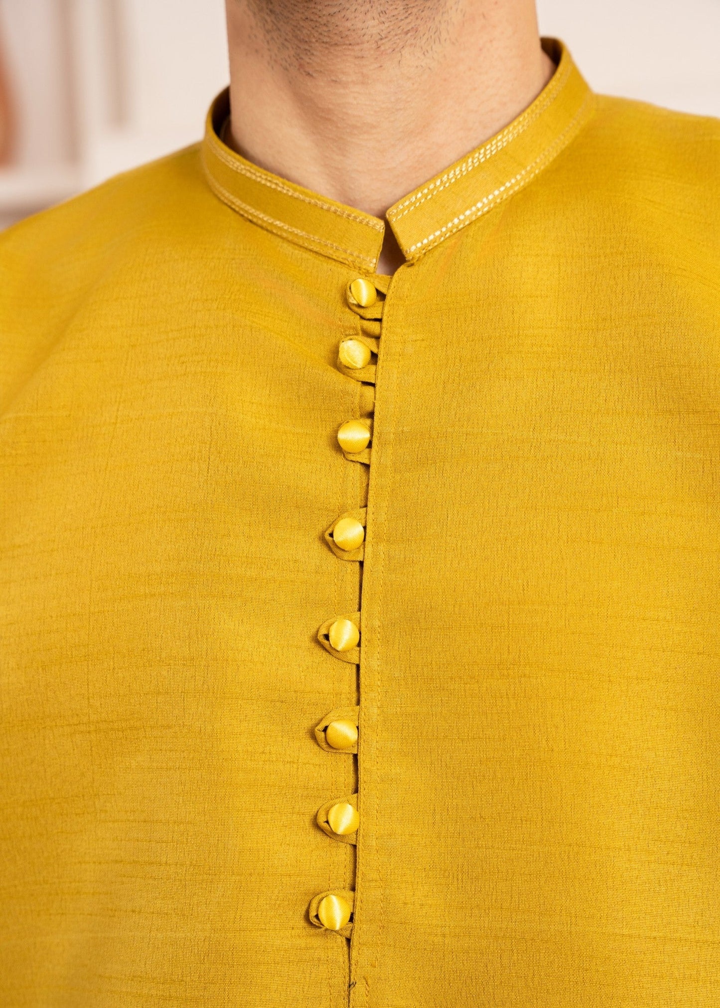 Mustard Yellow Raw Silk Slim Fit Kurta Trouser