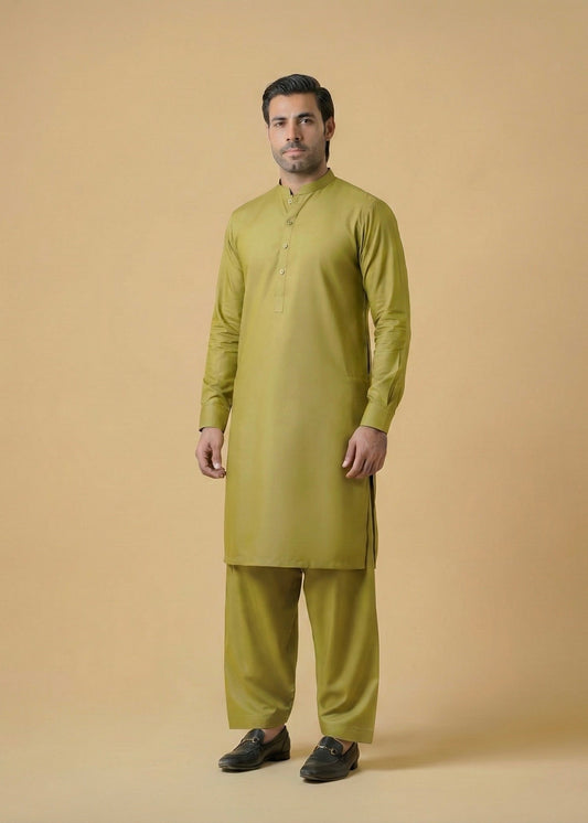 Olive Green Cotton Plain Shalwar Kameez