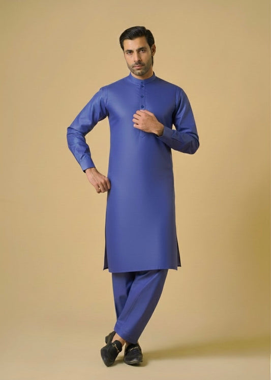 Blue Cotton Plain Shalwar Kameez