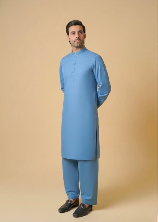 Light Blue Cotton Plain Shalwar Kameez