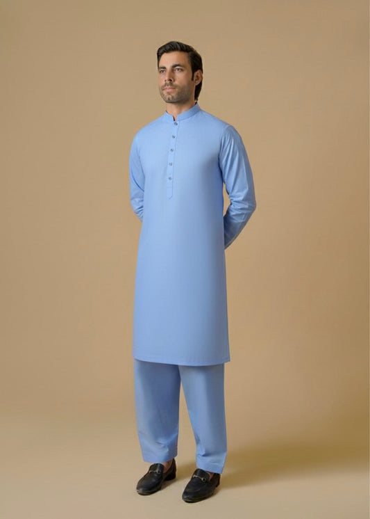 Sky Blue Cotton Plain Shalwar Kameez