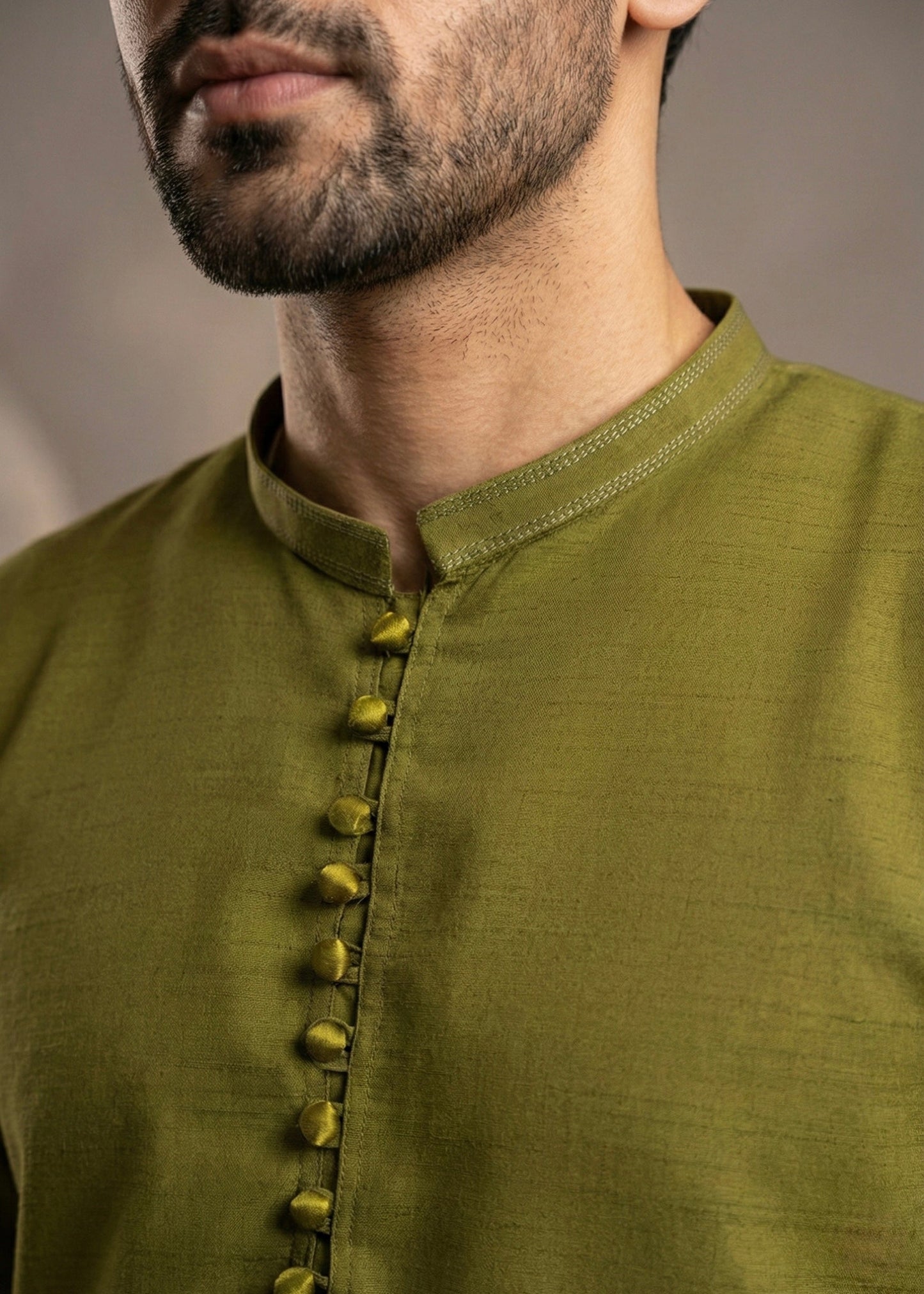 Olive Green Raw Silk Slim Fit Kutra Trouser