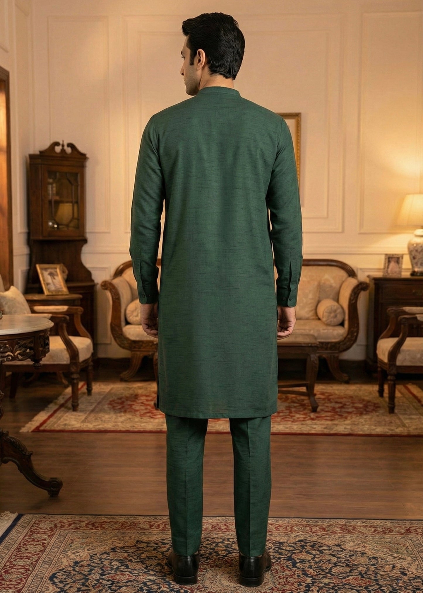 Bottle Green Raw Silk Slim Fit Kutra Trouser