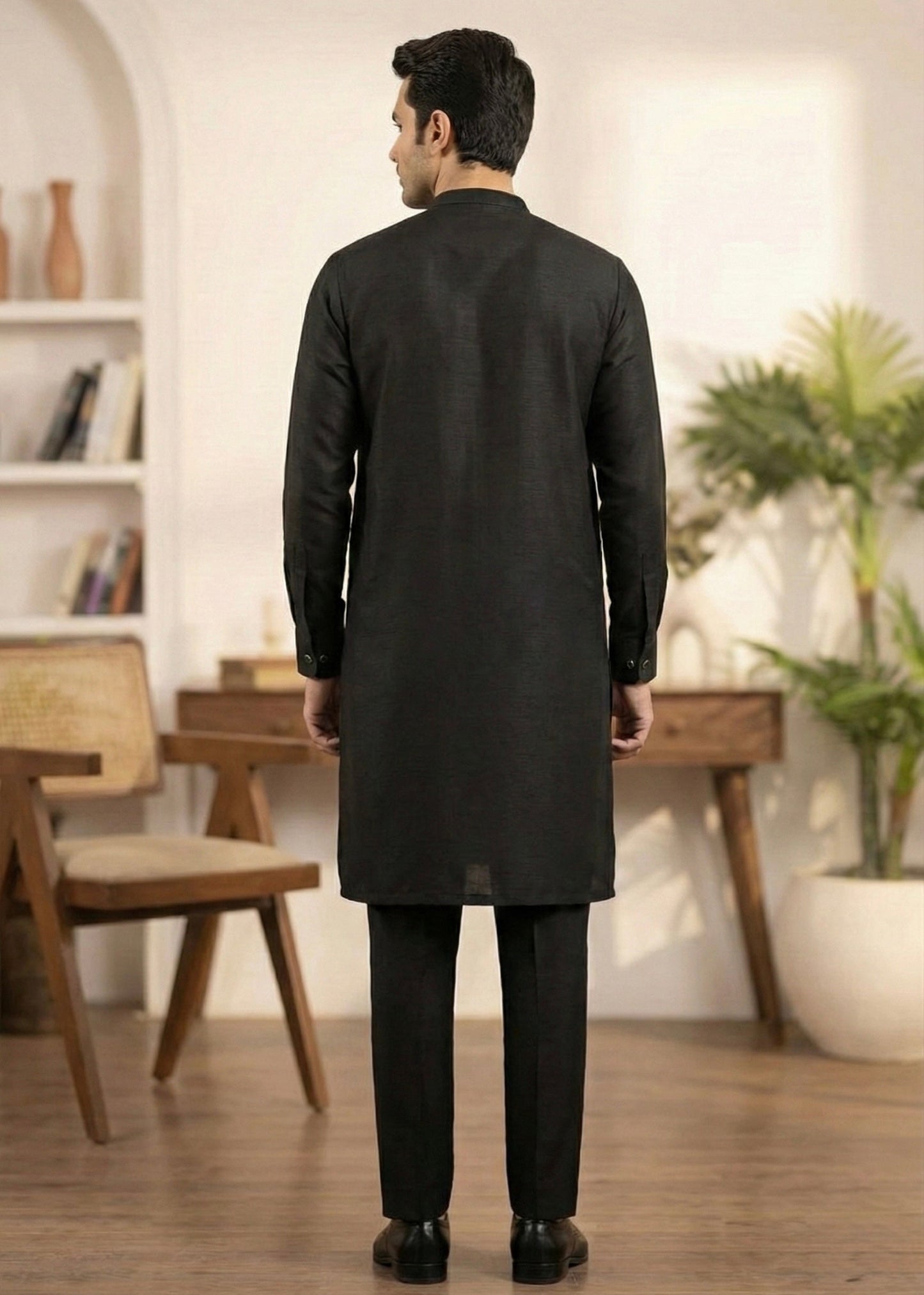 Black Raw Silk Slim Fit Kutra Trouser