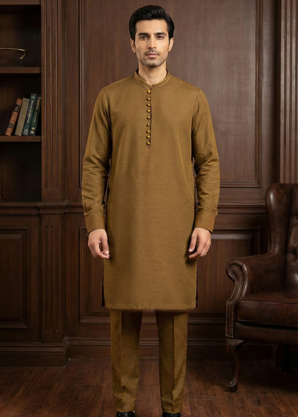 Brown Raw Silk Slim Fit Kutra Trouser