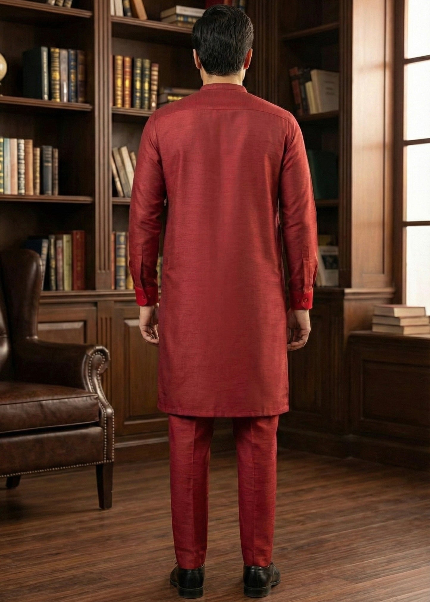 Red Raw Silk Slim Fit Kutra Trouser