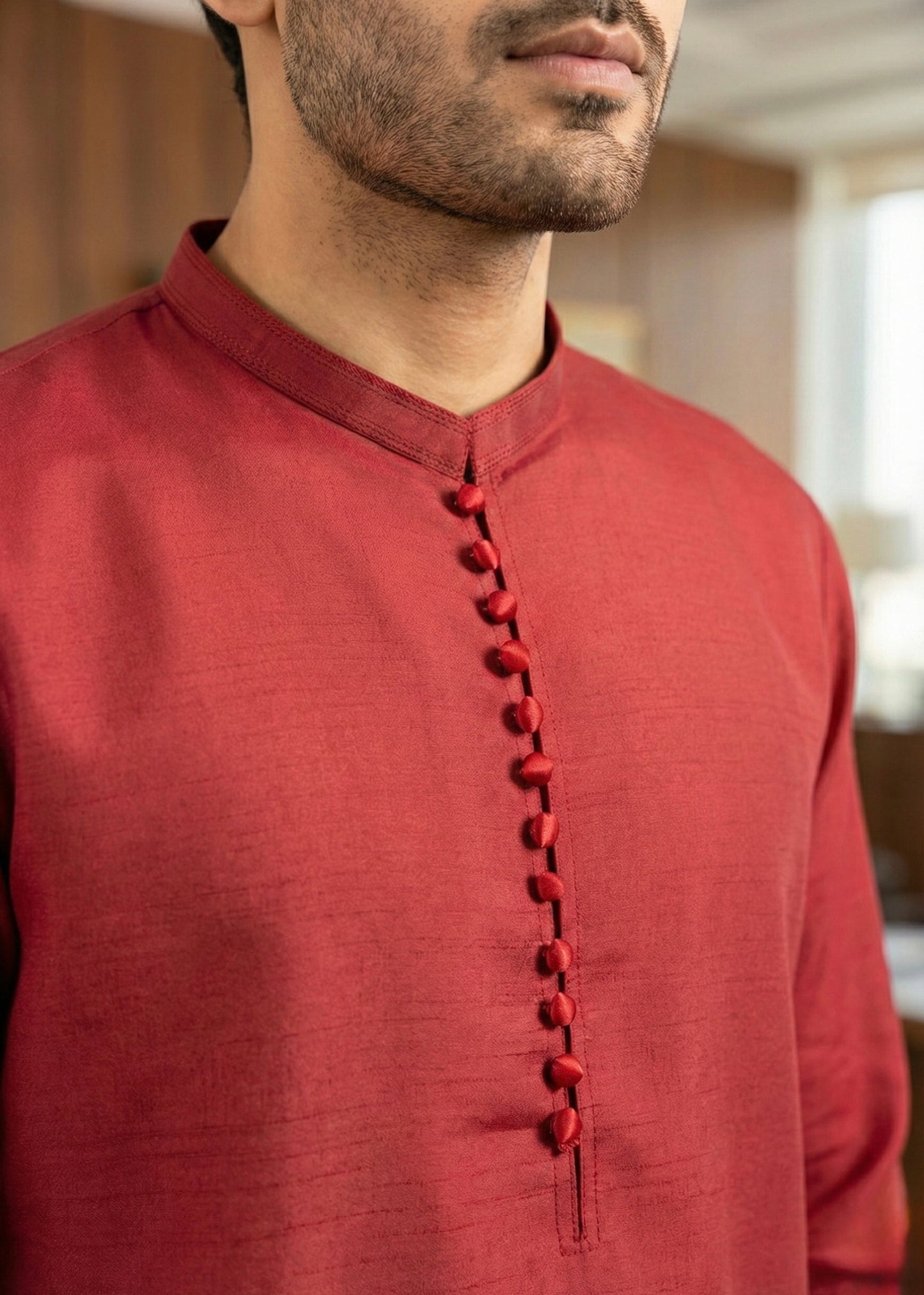 Red Raw Silk Slim Fit Kutra Trouser