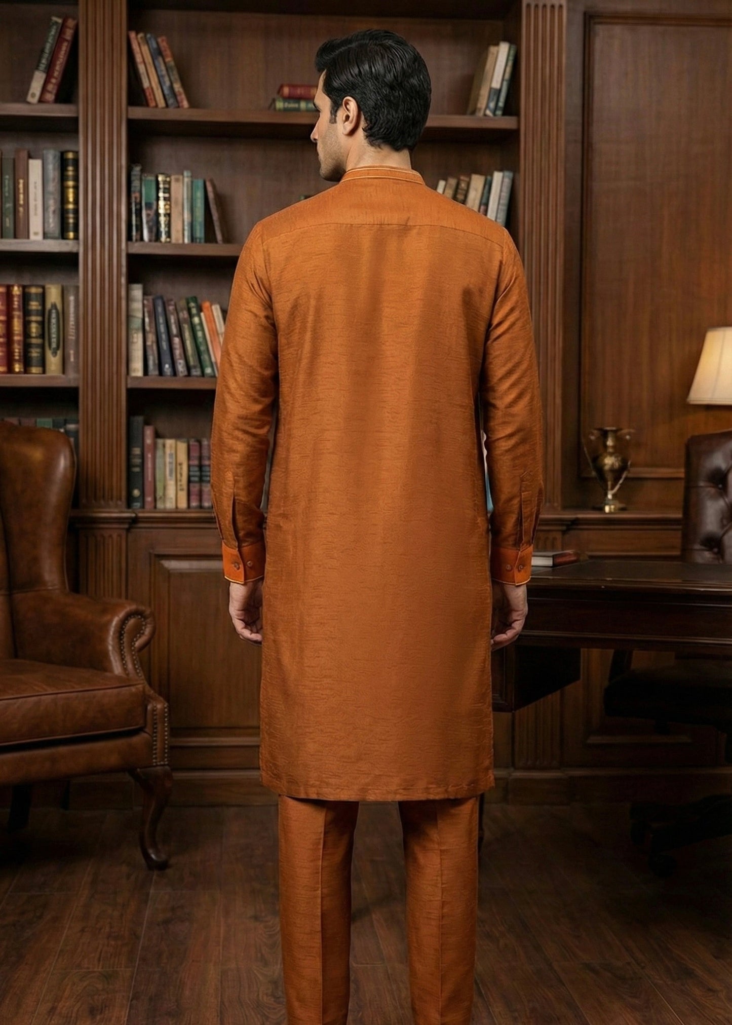 Rust Orange Raw Silk Slim Fit Kutra Trouser