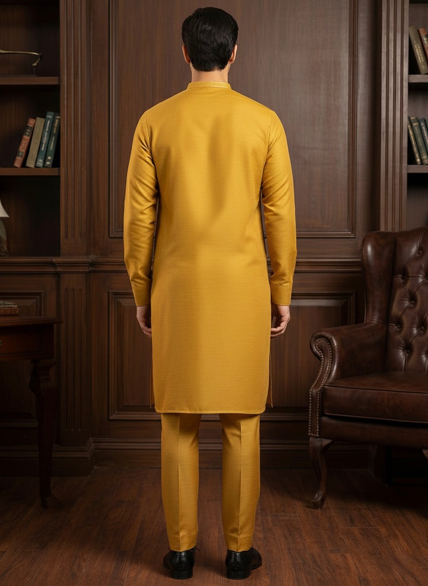 Mustard Yellow Raw Silk Slim Fit Kurta Trouser