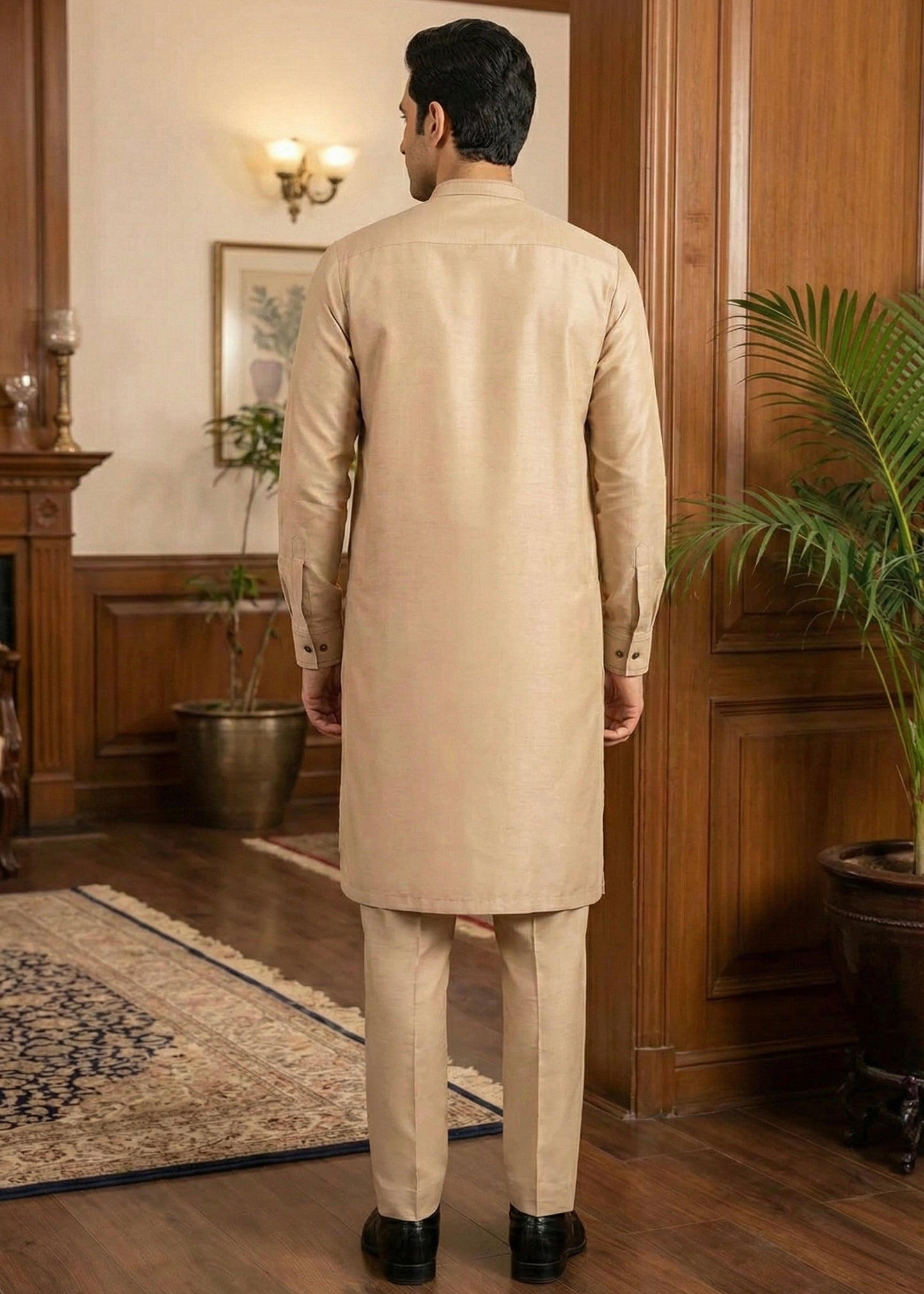 Wheat Raw Silk Slim Fit Kurta Trouser