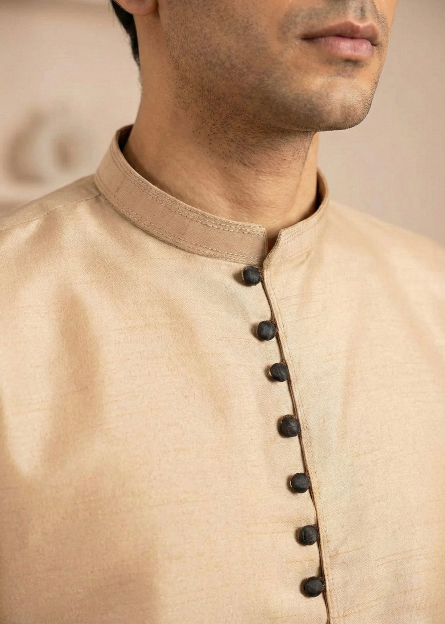 Wheat Raw Silk Slim Fit Kurta Trouser