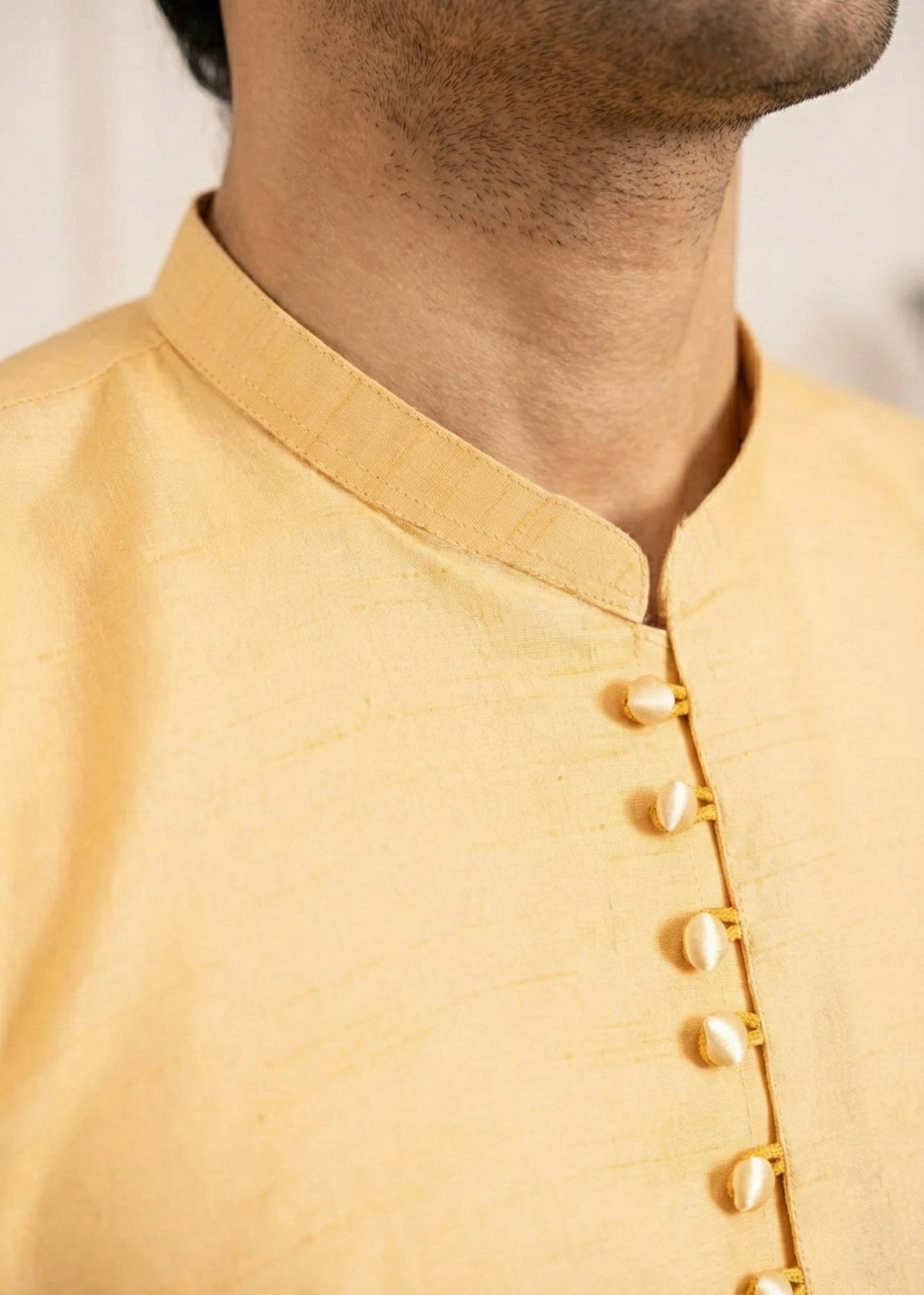Yellow Gold Raw Silk Slim Fit Kurta Trouser